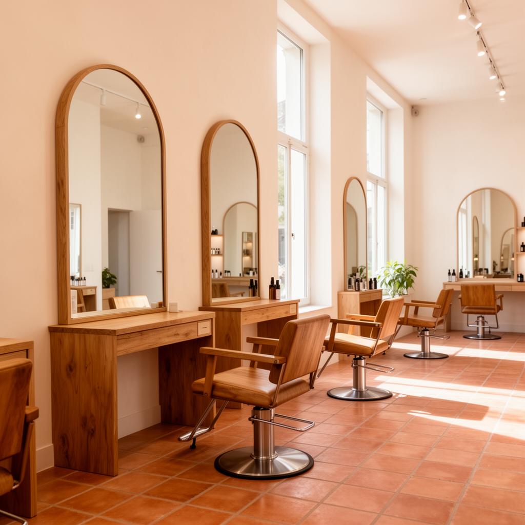 Intérieur de salon de coiffure minimaliste et lumineux